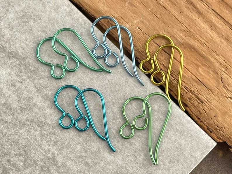 Niobium Earring Hooks 5 prs Anodized Colourful Nickel Free Ear Wires in Your Color Choice. Hypo Allergenic Jewellery Findings Allergy Free image 4