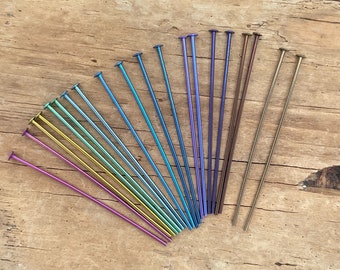 Niobium Headpins - 10 prs Hypoallergenic Wires for Earrings / Jewellery making. Anodised No Tarnish Metal. Nickel Free Allergy-Friendly