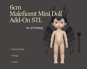 Mini Doll STL Files: Horned Hair, Wings & Wand Add-On (Compatible with Basic Version)