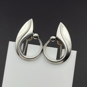Vintage Denmark Hans Hansen #422 Sterling Silver Screw Back Earrings Modernist