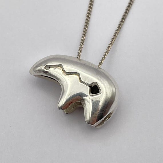 Southwestern Sterling Silver Spirit Bear Pendant Necklace Unisex Minimalist