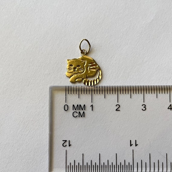 Vintage 14k Yellow Gold Cat Charm Pendant Diamond… - image 7