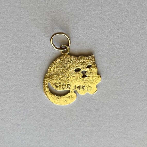 Vintage 14k Yellow Gold Cat Charm Pendant Diamond… - image 3