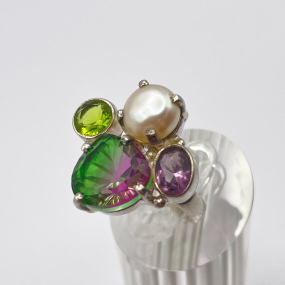 Multi Stone Colorful Statement Ring Sparkling Coc… - image 2