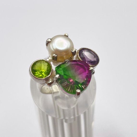 Multi Stone Colorful Statement Ring Sparkling Coc… - image 3