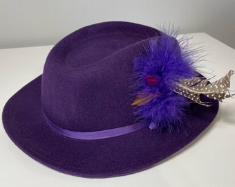 Vintage Purple Bollman Wool Felt Feathered Fedora Hat Unisex