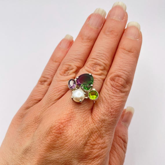 Multi Stone Colorful Statement Ring Sparkling Coc… - image 7