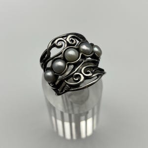 Didae Israel Sterling Silver Nested Pearl Ring Wide Band Ring Scrolling Open Work Israel Ring