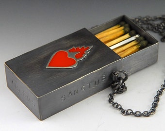 Sacred Fire Sacred Heart - Matchbox - Sterling silver and resin necklace