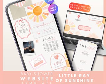 A Little Ray of Sunshine Baby Shower Website Template with RSVP Form, You Are My Sunshine Digital Baby Shower Online Evite, Editable Canva