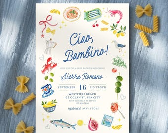 Italian Baby Shower Invitation Template, Ciao Bambino Invite, Amalfi Summer Ciao Baby Gender Neutral Invitation, Edit in Canva