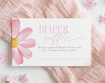 Baby in Bloom Windel-Verlosung, druckbare rosa Gänseblümchen-Blumen-Baby-Dusche-Windel-Verlosung für ein Mädchen, Wildblume ist auf dem Weg
