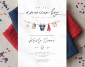 All American Boy Baby Shower Invitation, Fourth of July Baby Boy Shower, Patriotic USA Baby Shower Edit in Canva Template, American Theme