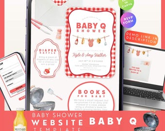 Baby Q Babypartyeinladung Website bearbeitbare Vorlage, digital animiertes Evite mit Antwortgebe für Co Ed Gender Neutral Grill Baby-Q Shower