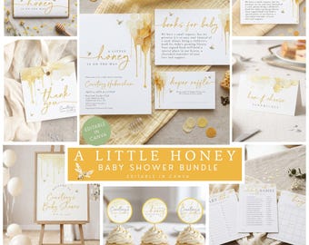 Ein kleines Honig-Babyparty-Einladungspaket, Eine Honigbiene ist unterwegs, Honigkamm-Einladung, kleine Honigbiene geschlechtsneutrale Babyparty-Bearbeitung