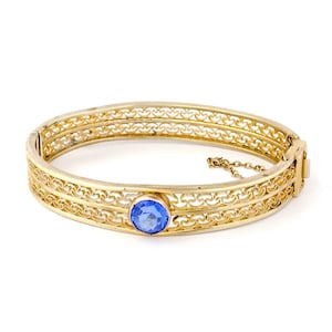 Art Deco Gold and Blue Antique bracelet | Vintage gold bangle bracelet | 1920s jewelry