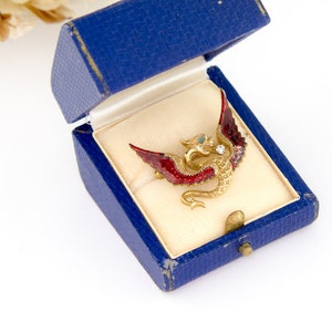 Vintage Antique 14k Gold Griffin Dragon Brooch | Antique Gold Enamel 14k Brooch | Antique Enamel Jewelry