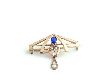 Vintage Art Nouveau Brooch | Vintage Art Nouveau Antique 10k Gold Blue Sapphire Brooch