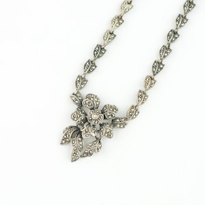 Vintage 1920s Art Deco Markasit Silberkette mit Blumen-Statement