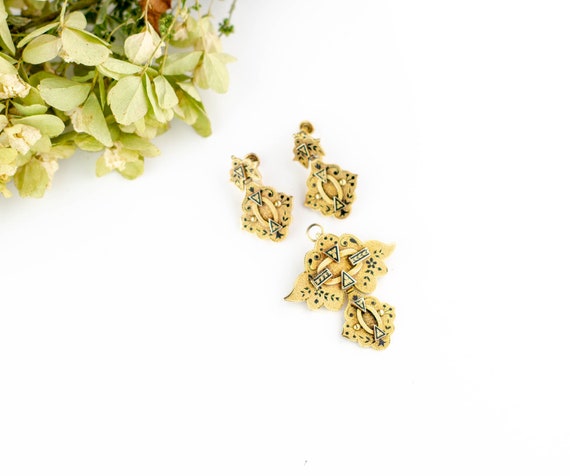 Antique 10k gold Victorian Earrings Pendant Set |… - image 9