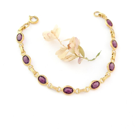 Vintage Purple Gold Bracelet Gold Filled Bracelet… - image 1