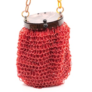 Antique Art Deco 1920s Red Glass Beaded Purse Antique Handbag