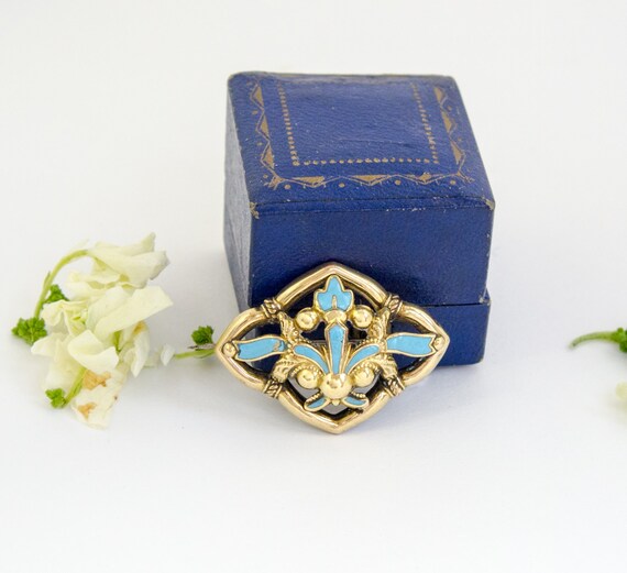 Vintage Antique 14k Gold Brooch Turquoise Blue Ena