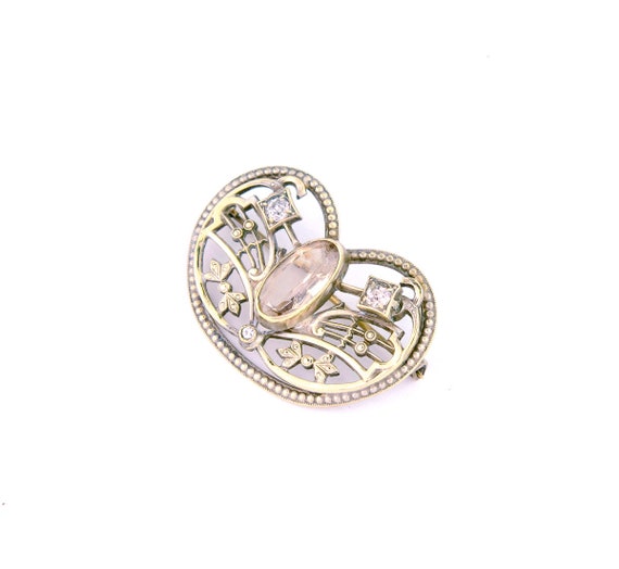 Antique Art Nouveau Brooch | Pale Pink Silver Bro… - image 4