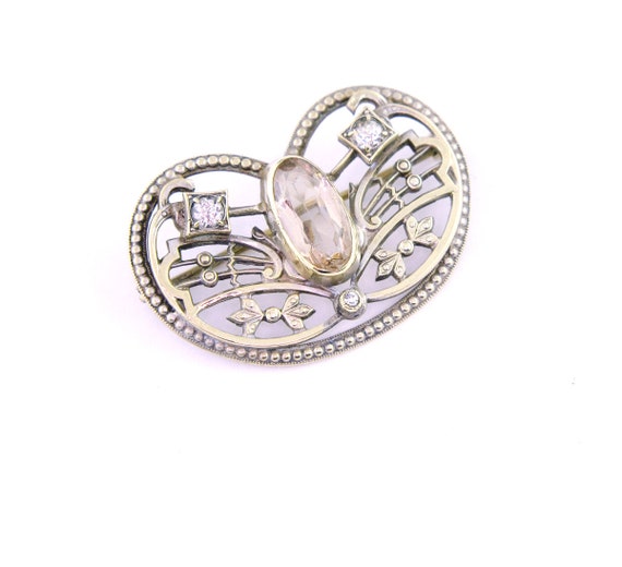 Antique Art Nouveau Brooch | Pale Pink Silver Bro… - image 1