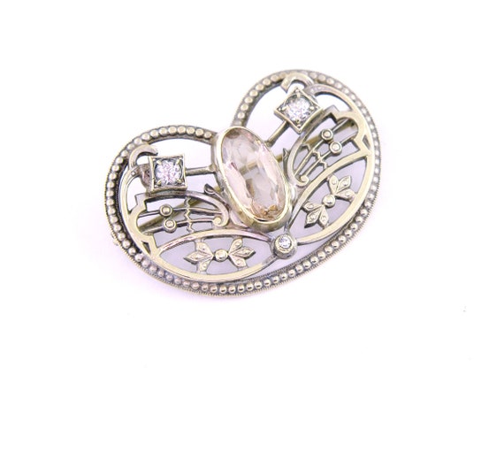 Antique Art Nouveau Brooch | Pale Pink Silver Brooch | Antique Art Nouveau Jewelry
