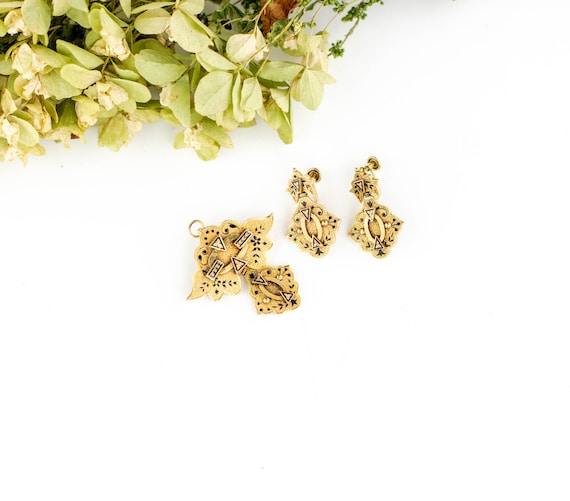 Antique 10k gold Victorian Earrings Pendant Set |… - image 8