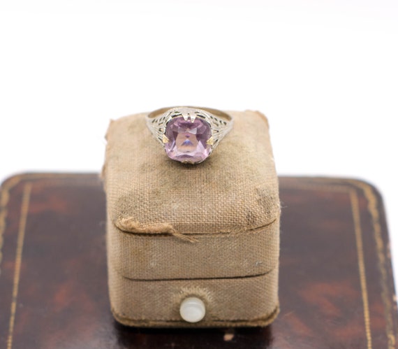 1920s Art Deco Ring with Purple Amethyst Paste St… - image 2