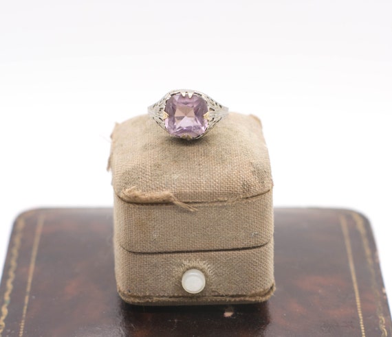 1920s Art Deco Ring with Purple Amethyst Paste St… - image 4