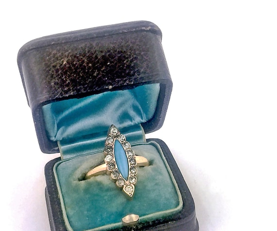 Antique Victorian Turquoise Diamond Ring | Antique 14k gold ring | 14k Gold Victorian Ring