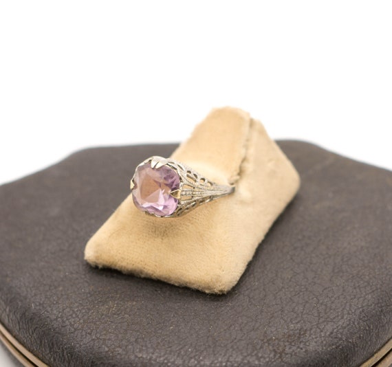 1920s Art Deco Ring with Purple Amethyst Paste St… - image 1
