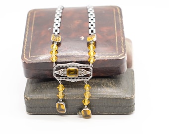 Antique Art Deco Topaz 1920s Statement Drop Necklace