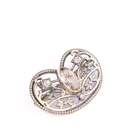 Antique Art Nouveau Brooch | Pale Pink Silver Bro… - image 2