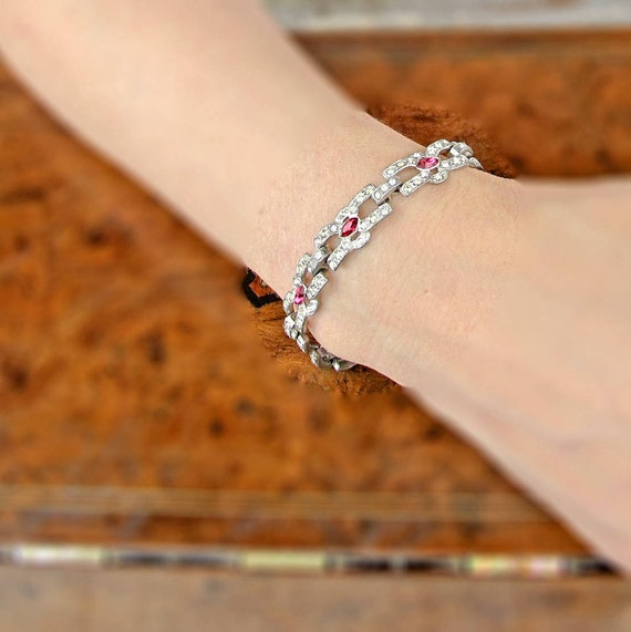 Vintage Pink Rhinestone Bracelet | 1940s Rhinesto… - image 4