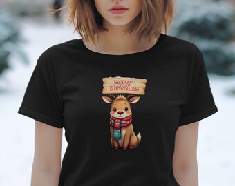 Linda camiseta navideña de reno, camiseta de Feliz Navidad, camiseta navideña de reno, camiseta gráfica navideña, regalo de ayudante de Papá Noel para niños y adultos