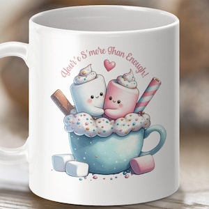 Bonita taza con forma de pareja de malvaviscos, tu taza es más que suficiente, adorable taza de chocolate caliente, diseño de dibujos animados kawaii, idea de regalo perfecta