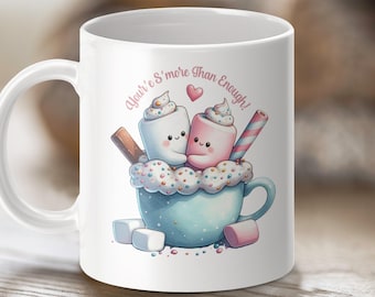 Bonita taza con forma de pareja de malvaviscos, tu taza es más que suficiente, adorable taza de chocolate caliente, diseño de dibujos animados kawaii, idea de regalo perfecta