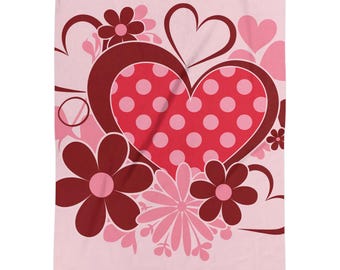 Bonita manta con diseño floral y de corazón rosa, acogedora manta decorativa para la decoración del hogar, regalo perfecto, suave y cálida, temática de San Valentín