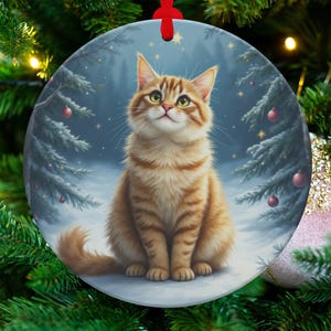 Cute Cat Christmas Ornament, Holiday Decoration Cat Art, Festive Cat Decor for Tree, Animal Lover Gift, Unique Christmas Present
