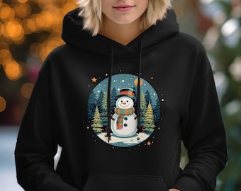 Sudadera con capucha de muñeco de nieve navideño, sudadera con capucha de Winter Wonderland, sudadera festiva de muñeco de nieve, ropa de muñeco de nieve para las fiestas, sudadera con capucha acogedora de invierno