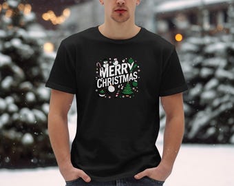 Camiseta de Feliz Navidad, camiseta festiva, camiseta con árbol de Navidad, camiseta con muñeco de nieve bonito, camiseta con bastón de caramelo, camiseta con gráfico navideño, camiseta roja