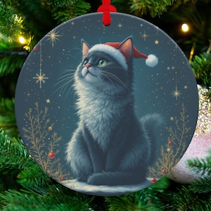 Cute Christmas Cat Ornament, Holiday Decoration for Cat Lovers, Festive Cat with Santa Hat, Christmas Tree Décor, Unique Gift