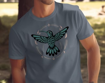 Diseño tribal de colibrí, gráfico de pájaro de inspiración nativa, tema natural único