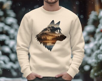 Wolf Mountain Sweatshirt: Unisex Nature Scene Pullover