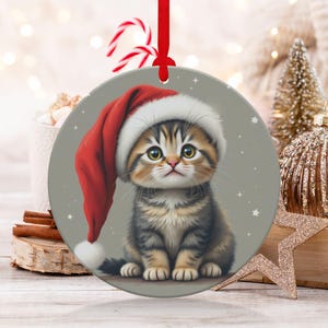 Cute Kitten with Santa Hat Ornament Christmas Decor Holiday Gift Cat Lovers Christmas Decoration Adorable Festive Ornament