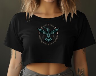 Camiseta con ilustración de colibrí, camiseta gráfica inspirada en la naturaleza, camiseta con diseño tribal de aves, camiseta artística única, camiseta con estampado animal elegante